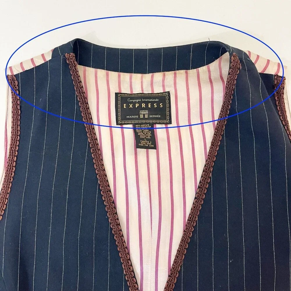Vintage Express Navy Pin Striped‎ Vest Dark Academia Steampunk Dandy Y2K LARGE